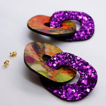 Charger l'image dans la galerie, Boucles d'oreilles en cuir •DAGDA• à paillettes