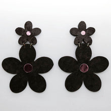 Charger l'image dans la galerie, Boucles d'oreilles en cuir •FLORBA• noires
