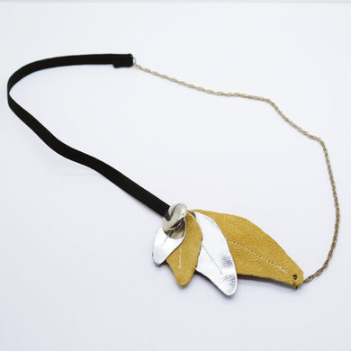 Headband - cuirs argent-moutarde