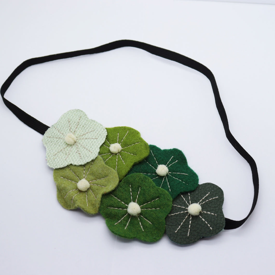Headband - cuir/lin/feutrine, vert