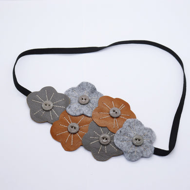 Headband - cuir et feutrine, gris et camel