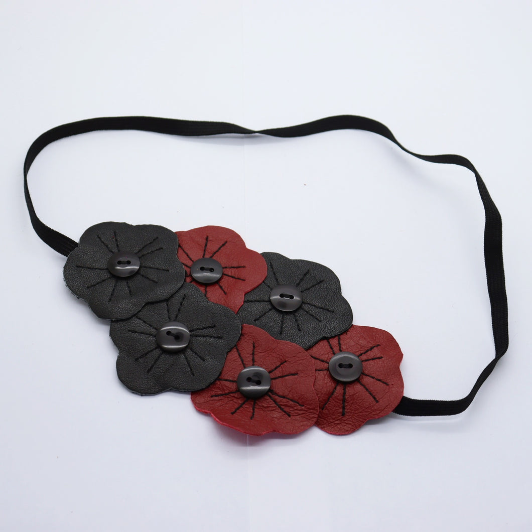 Headband - cuir noir-bordeaux