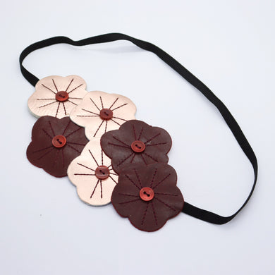 Headband - cuir bordeaux-doré
