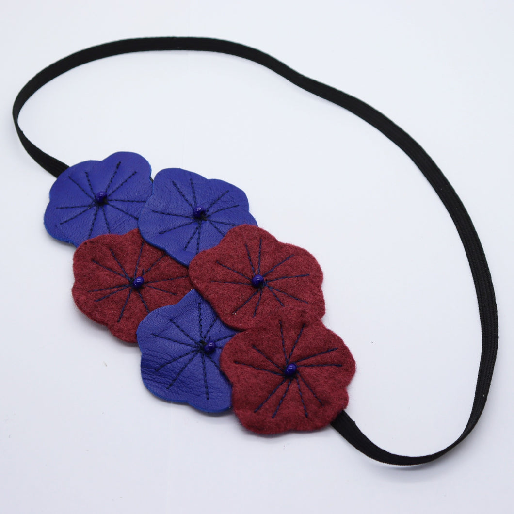 Headband - cuir & feutrine, bleu/bordeaux